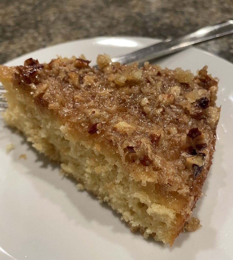 Coconut Cake with Broiled Brown Sugar Topping